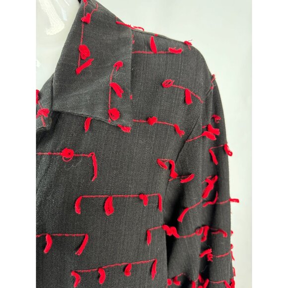 Vintage Black & Red Cactus Flower Jacket With Textured Knot Detailing & Brass Bu - Picture 2 of 16
